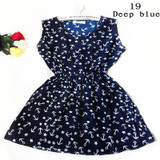 CDJLFH Summer autumn new Women casual Navy Blue sleeveless vest printed beach chiffon Stars dress vestidos S M L XL XXL