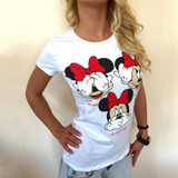 CDJLFH Brand 2017 Women Tees Fashion Print Short Sleeve O-Neck Women Blouses Cotton Tops Shirt Female White Blusas Chemise