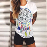 CDJLFH Brand 2017 Women Tees Fashion Print Short Sleeve O-Neck Women Blouses Cotton Tops Shirt Female White Blusas Chemise