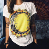 CDJLFH Brand 2017 Women Tees Fashion Print Short Sleeve O-Neck Women Blouses Cotton Tops Shirt Female White Blusas Chemise