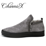 CcharmiX Mens Chelsea Boots Winter Waterproof Men Snow Boots Zipper Pig Suede Male Ankle Boots Men Warm Snowboots Large Size 47