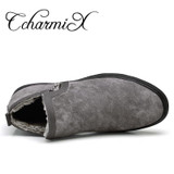CcharmiX Mens Chelsea Boots Winter Waterproof Men Snow Boots Zipper Pig Suede Male Ankle Boots Men Warm Snowboots Large Size 47