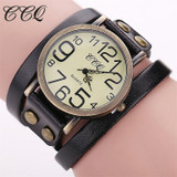 CCQ Luxury Brand Vintage Cow Leather Bracelet Watch Fashion Women Wristwatch Ladies Dress Quartz Watch Relogio Feminino 1373