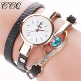 CCQ Luxury Brand Eye Gemstone Women Watches Gold Leather Bracelet Wristwatch Casual Quartz Watch Relogio Feminino Clock C53