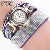 CCQ Fashion Leather Bracelet Watch Women Rhinestone Wrist Watch Relojes Mujer Luxury Women Quartz  Watch Gift C45