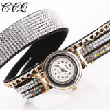 CCQ Fashion Leather Bracelet Watch Women Rhinestone Wrist Watch Relojes Mujer Luxury Women Quartz  Watch Gift C45