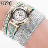 CCQ Fashion Leather Bracelet Watch Women Rhinestone Wrist Watch Relojes Mujer Luxury Women Quartz  Watch Gift C45