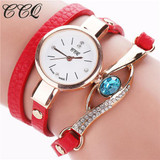 CCQ Brand Watch Women Luxury Gold Eye Gemstone Dress Watches Women Gold Bracelet Watch Female Leather Quartz Wristwatchess C53