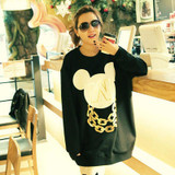 Causal Women Hoodies Cartoon Pattern Black Top Pullovers O-Neck Girls Sweatshirts hoodie sudaderas mujer moleton feminina 856
