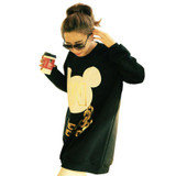 Causal Women Hoodies Cartoon Pattern Black Top Pullovers O-Neck Girls Sweatshirts hoodie sudaderas mujer moleton feminina 856