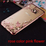 Luxury Plating Soft TPU Case For Samsung Galaxy S8 S7 Edge S6 Edge Plus Note 5 Silicone Case Diamond Flower Phone Cover Funda