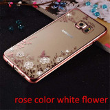 Luxury Plating Soft TPU Case For Samsung Galaxy S8 S7 Edge S6 Edge Plus Note 5 Silicone Case Diamond Flower Phone Cover Funda
