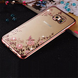 Luxury Plating Soft TPU Case For Samsung Galaxy S8 S7 Edge S6 Edge Plus Note 5 Silicone Case Diamond Flower Phone Cover Funda