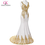 Luxury Mermaid Prom Dresses 2017 Grace Karin Black Blue Red Gold Appliques scoop long Prom Dresses white Beaded vestido de festa