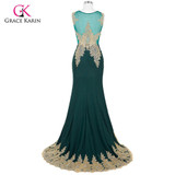 Luxury Mermaid Prom Dresses 2017 Grace Karin Black Blue Red Gold Appliques scoop long Prom Dresses white Beaded vestido de festa