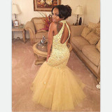 Luxury Mermaid Prom Dresses 2017 New Halter Beads Backless Custom Long Cryatl Evening Prom Gowns