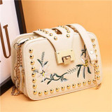 Luxury Handbags Women Bags Designer Brand Fashion Embroidery Flower Chains Rivet Lock Leather Shoulder Crossbody Messenger Bags