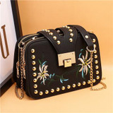 Luxury Handbags Women Bags Designer Brand Fashion Embroidery Flower Chains Rivet Lock Leather Shoulder Crossbody Messenger Bags