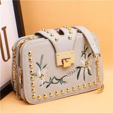 Luxury Handbags Women Bags Designer Brand Fashion Embroidery Flower Chains Rivet Lock Leather Shoulder Crossbody Messenger Bags