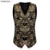 Luxury Gold Printed Vest Men 2017 Brand New Night Club Mens Suit Vest Casual Slim Fit Men Waistcoat Wedding Formal Dress Vests Luxury Gold Printed Vest Men 2017 Brand New Night Club Mens Suit Vest Casual Slim Fit Men Waistcoat Wedding Formal Dress Vests