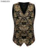 Luxury Gold Printed Vest Men 2017 Brand New Night Club Mens Suit Vest Casual Slim Fit Men Waistcoat Wedding Formal Dress Vests Luxury Gold Printed Vest Men 2017 Brand New Night Club Mens Suit Vest Casual Slim Fit Men Waistcoat Wedding Formal Dress Vests