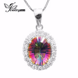 Luxury Fashion Lady 2.5ct Genuine Natural Rainbow Fire Mystic Topaz Pendant Necklace Real Solid Pure 925 Sterling Silver