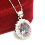 Luxury Fashion Lady 2.5ct Genuine Natural Rainbow Fire Mystic Topaz Pendant Necklace Real Solid Pure 925 Sterling Silver