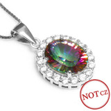 Luxury Fashion Lady 2.5ct Genuine Natural Rainbow Fire Mystic Topaz Pendant Necklace Real Solid Pure 925 Sterling Silver