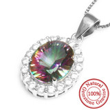 Luxury Fashion Lady 2.5ct Genuine Natural Rainbow Fire Mystic Topaz Pendant Necklace Real Solid Pure 925 Sterling Silver