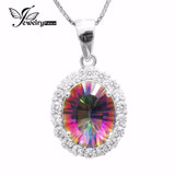 Luxury Fashion Lady 2.5ct Genuine Natural Rainbow Fire Mystic Topaz Pendant Necklace Real Solid Pure 925 Sterling Silver