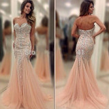 Luxury Crystal Long Sequin Mermaid Evening Dress Formal Rhinestone Evening Gowns robe de soiree abendkleider Custom Made Luxury Crystal Long Sequin Mermaid Evening Dress Formal Rhinestone Evening Gowns robe de soiree abendkleider Custom Made