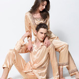 Luxury Couple Pajamas Men Women Sexy Satin Silk Pajama Set with pants top grade lovers sleepwear M-XXXL loungewear Luxury Couple Pajamas Men Women Sexy Satin Silk Pajama Set with pants top grade lovers sleepwear M-XXXL loungewear