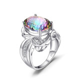 Luxury Cocktail Ring 9.5ct Genuine Gem Stone Rainbow Fire Mystic Topaz Ring Concave Pure Solid 925 Sterling Silver Jewelry Women