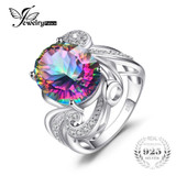 Luxury Cocktail Ring 9.5ct Genuine Gem Stone Rainbow Fire Mystic Topaz Ring Concave Pure Solid 925 Sterling Silver Jewelry Women