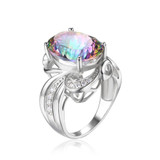 Luxury Cocktail Ring 9.5ct Genuine Gem Stone Rainbow Fire Mystic Topaz Ring Concave Pure Solid 925 Sterling Silver Jewelry Women