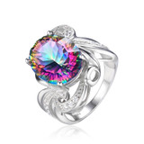 Luxury Cocktail Ring 9.5ct Genuine Gem Stone Rainbow Fire Mystic Topaz Ring Concave Pure Solid 925 Sterling Silver Jewelry Women