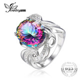 Luxury Cocktail Ring 9.5ct Genuine Gem Stone Rainbow Fire Mystic Topaz Ring Concave Pure Solid 925 Sterling Silver Jewelry Women
