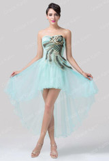 Luxury Cocktail Dresses Grace Karin Peacock Blue Pale Turquoise Short robe de Cocktail Party Dresses High Low coctail Dress 6225