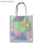 Luxury Brand Women Shoulder Bag Hologram Leather TopHandle Bags Silver Ladies Shopper Bag Large Capacity Tote Handbags Beach Bag