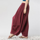 Jiqiuguer original Women Linen Harem Pants Vintage Plus Size Elastic Waist Full Length Loose Summer Pants Lady Trousers G143K001
