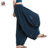 Jiqiuguer original Women Linen Harem Pants Vintage Plus Size Elastic Waist Full Length Loose Summer Pants Lady Trousers G143K001