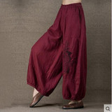 Jiqiuguer Original Wide Leg Pants for Women Summer Plus Size Linen Pants in Casual Loose Hanging Trousers Harem Pants G143K004