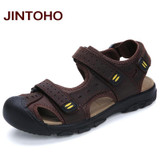 JINTOHO Big Size Genuine Leather Men Sandals Summer Water Beach Shoes Upstream Aqua Sandals Shoes Casual Leather Sandals