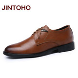 JINTOHO 100% Real Leather Men Dress Shoes Pointed Toe Glitter Genuine Leather Men Business Shoes Male Moccasins Shoes Men Flats