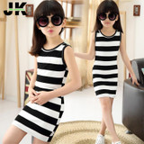 Jilly Children Girls' Clothing Black And White Stripes Summer Girl Dress 100% Cotton 3-14 Kids Vest Dresses for Teenage Girls