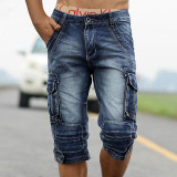 New 2017 Men Retro Denim Shorts, Men's Casual Washed Cotton Short Jeans, Men cowboy Wear Military Style Multi Pocket Shorts
