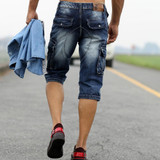 New 2017 Men Retro Denim Shorts, Men's Casual Washed Cotton Short Jeans, Men cowboy Wear Military Style Multi Pocket Shorts