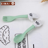 Natural wheat straw Cartoon Shape Children Dinnerware Set Baby Tableware Fork Cutlery Sets Cartoon Fork Set AA56
