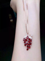 natural red garnet stone pendant S925 silver Natural gemstone Pendant Necklace trendy Luxury grape string women fine jewelry