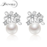 Natural Pearl flower earrings,Pearl with 925 Sterling Silver earring,Birthday gift Jewelry Accessories earrings for women White